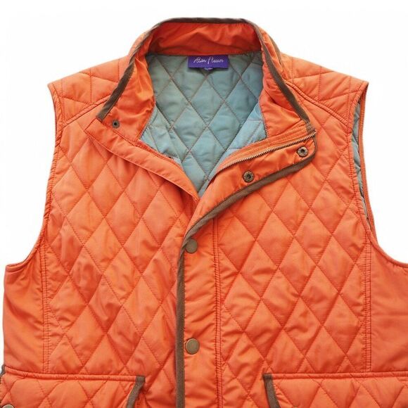 Alan Flusser Quilted Full Zip  Snap Vest Orange / Brown Men's Medium (M) - Picture 10 of 10